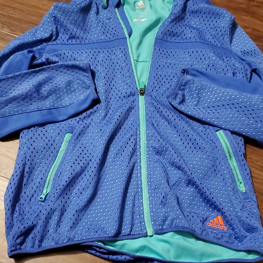 adidas Teal Green CLIMALITE Performance Jacket with Blue Zip - Picture 3 of 10